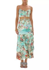 Camilla Floral Silk Ruffled Maxi Skirt