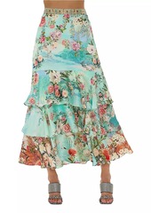 Camilla Floral Silk Ruffled Maxi Skirt