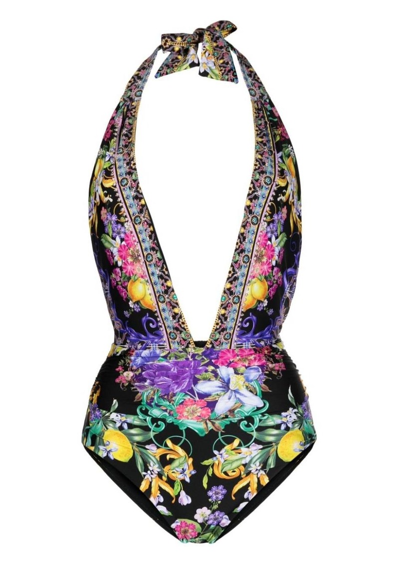 Camilla plunge halterneck swimsuit