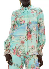 Camilla Rose-Print Silk Blouse