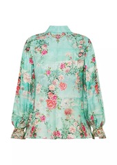 Camilla Rose-Print Silk Blouse