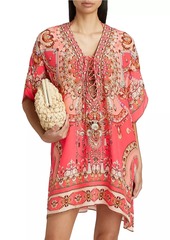 Camilla Shell Print Lace-Up Silk Kaftan