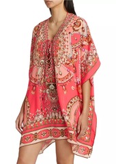 Camilla Shell Print Lace-Up Silk Kaftan