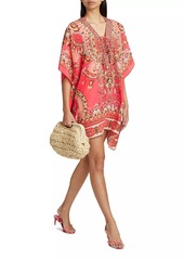 Camilla Shell Print Lace-Up Silk Kaftan