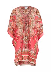 Camilla Shell Print Lace-Up Silk Kaftan