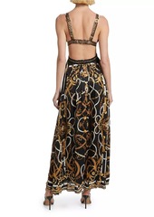 Camilla Status Print Silk Cut-Out Maxi Dress