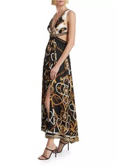 Camilla Status Print Silk Cut-Out Maxi Dress