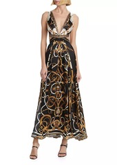 Camilla Status Print Silk Cut-Out Maxi Dress