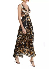 Camilla Status Print Silk Cut-Out Maxi Dress