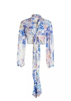 Camilla True Bloom Silk Crop Wrap Shirt
