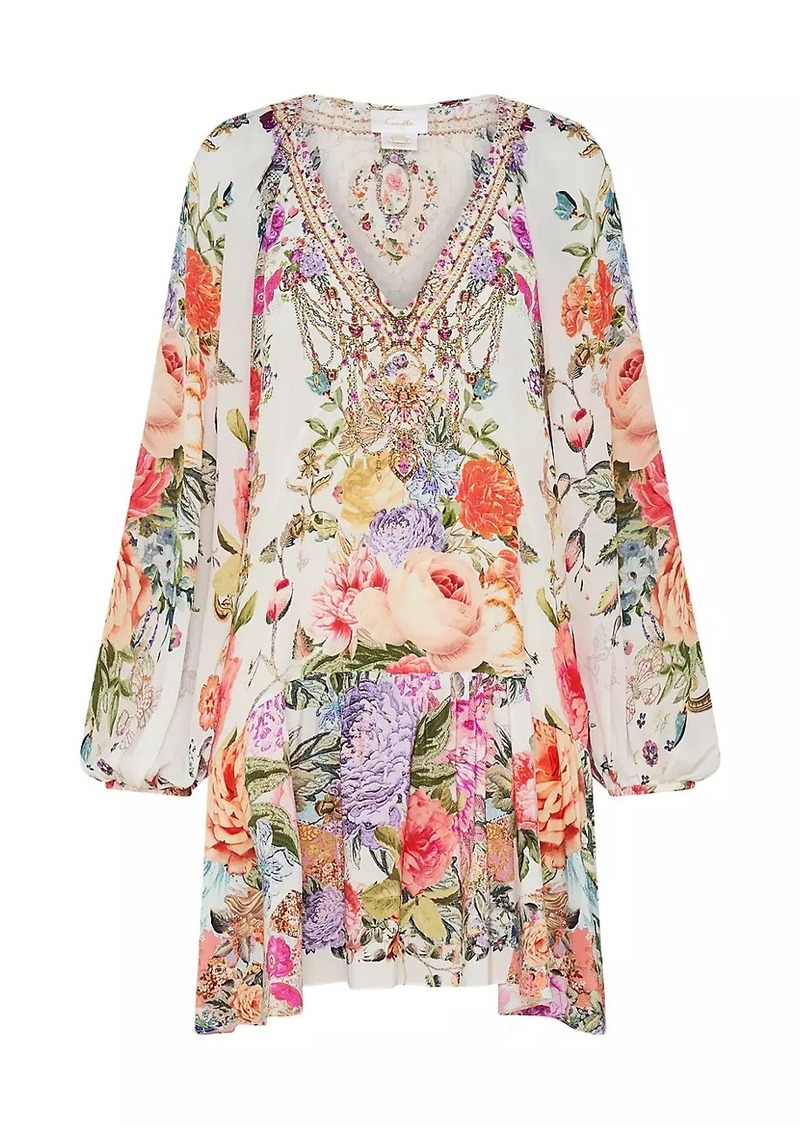 Camilla V-Neck Printed Silk Minidress