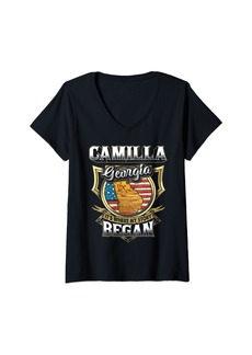 Womens Camilla Georgia USA Flag 4th Of July V-Neck T-Shirt