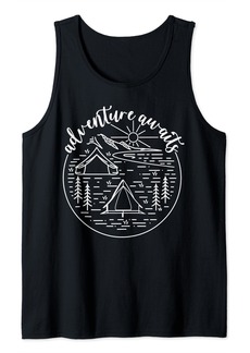Camper Adventure Awaits Hiking Mountain Graphic Camping Vacation Tank Top