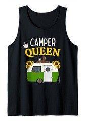 Camper Queen Funny Women Girls Sloth Sunflower Camping Tank Top