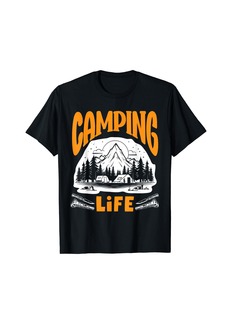 Hiking Camping Women Funny Graphic Happy Camper Letter T-Shirt