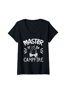 Womens camp camper Funny Master of Campfire Outdoor Camping summer V-Neck T-Shirt
