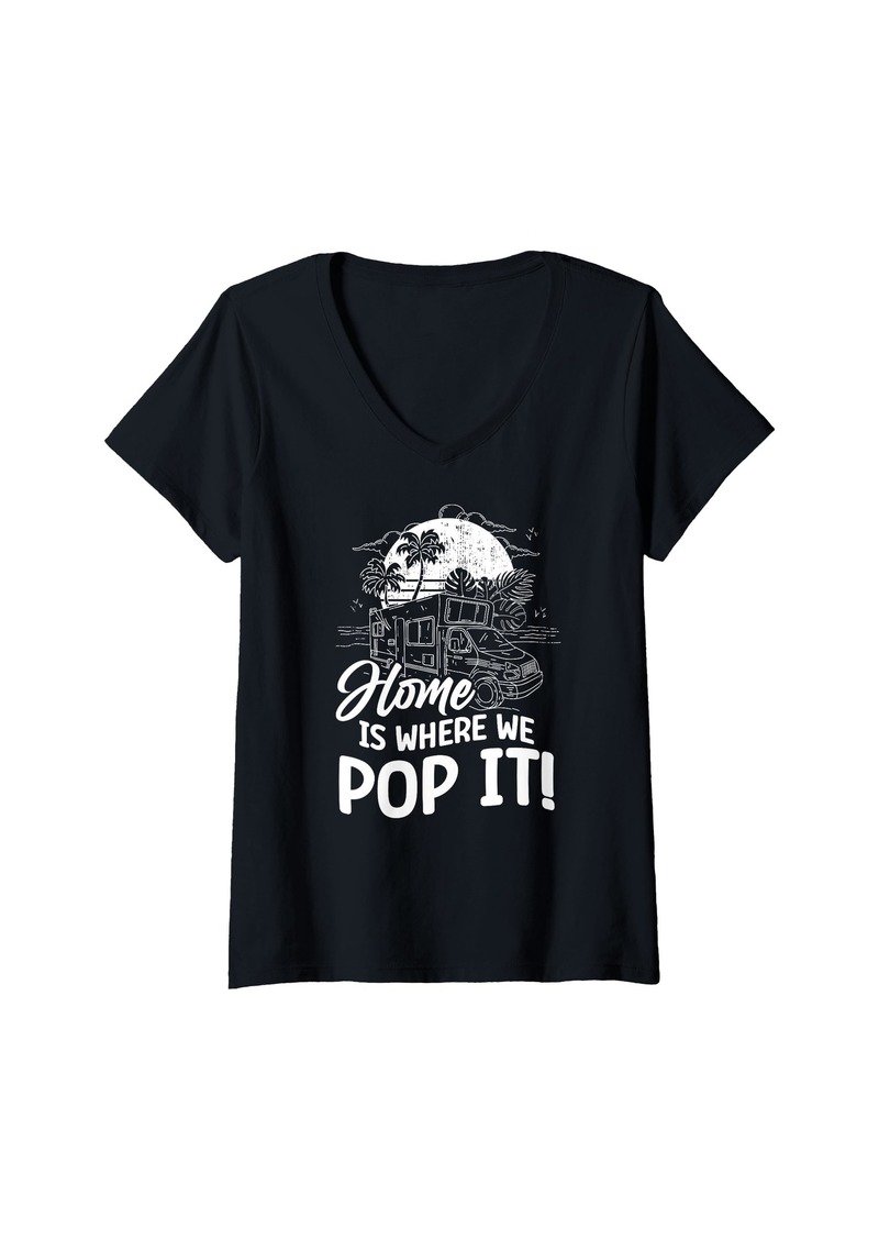 Womens camper accessories camper art pop up camper V-Neck T-Shirt