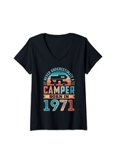 Womens Camper born in 1971 50th Birthday Gift RV Camping V-Neck T-Shirt