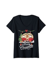 Womens Camper Christmas Tree Vehicles Camping RVing Trailers V-Neck T-Shirt