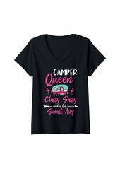 Womens Camper Queen Classy Sassy Smart Assy Camping RV Gift V-Neck T-Shirt