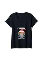 Womens camper queen classy sassy smart assy Funny Glamping Outdoor V-Neck T-Shirt