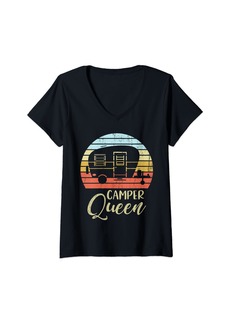 Womens Camper Queen Classy Sassy Smart Assy Matching Couple Camping V-Neck T-Shirt