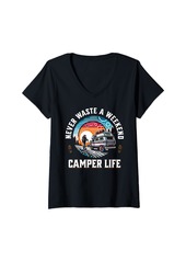 Womens Camper Van Motor Home Caravan Camping RV Vacation Weekend V-Neck T-Shirt