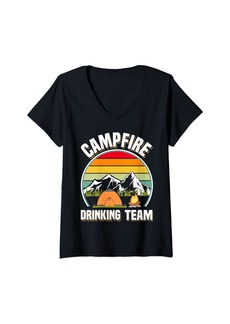 Womens Campfire Drinking Team Funny Camper Outdoor Camping Lover V-Neck T-Shirt