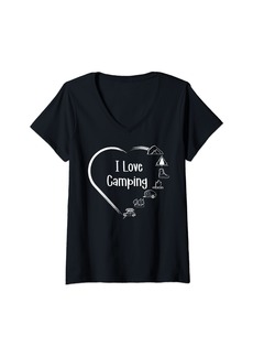 Camper Womens Camping Heart Graphic I Love Camping Summer Vaction Athletic V-Neck T-Shirt
