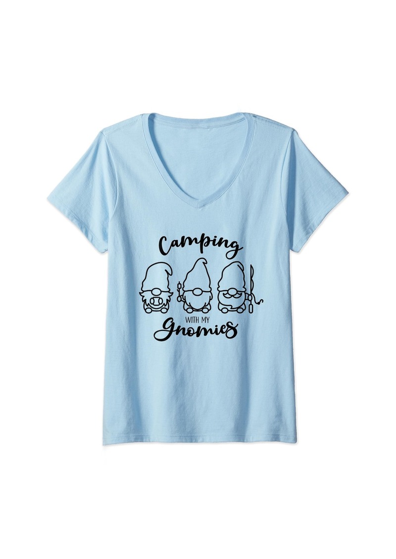 Womens Camping With My Gnomies Funny Camper Gnomes Men Women Kids V-Neck T-Shirt