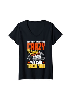 Womens Crazy Camp With Us Funny Camping Van RV Camper Men Women V-Neck T-Shirt