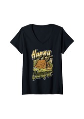 Womens Funny Camping Hiking Lover Happy Camper V-Neck T-Shirt