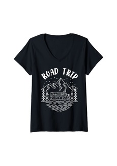 Camper Womens Funny Graphic Road Trip Summer Nature Vacation Camping V-Neck T-Shirt