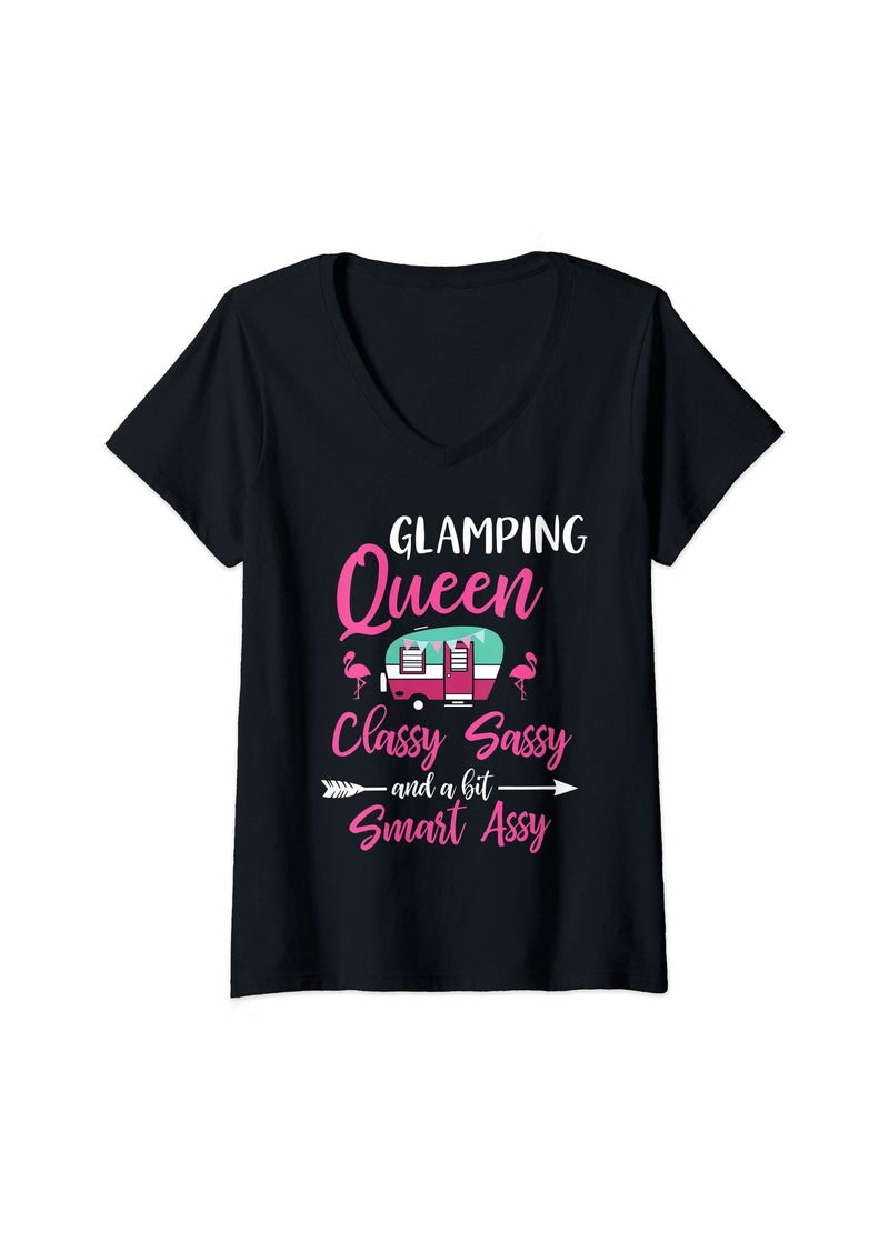 Camper Womens Glamping Queen Classy Sassy Smart Assy Glamping For Women V-Neck T-Shirt