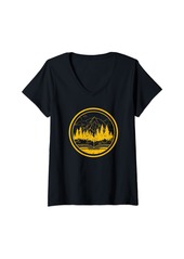 Womens Hiking Camping Outdoor Summer Mountain Nature Funny Camper V-Neck T-Shirt