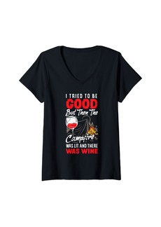 Camper Womens I Tried To Be Good But Then The Campfire Was Lit Camping V-Neck T-Shirt