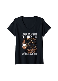 Womens I Tried To Be Good But Then The Campfire Was Lit Wine Camper V-Neck T-Shirt