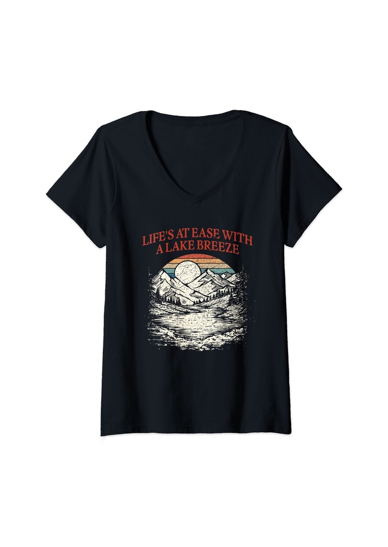 Camper Womens Lifes at Lake Breeze Camping Motivational Quote V-Neck T-Shirt