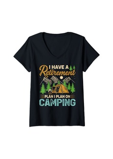 Womens Mountain Camper I Have A Retirement Plan I Plan On Camping V-Neck T-Shirt