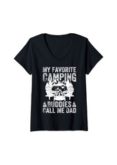 Camper Womens My Favorite Camping Buddies Call Me Dad Vintage Father's Day V-Neck T-Shirt