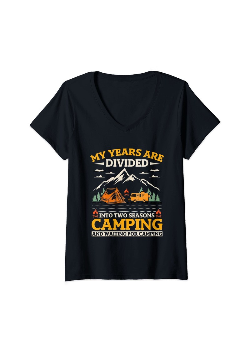 Camper Womens My years are divided into two seasons camping and waiting V-Neck T-Shirt