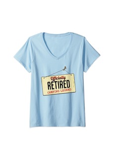 Womens Officially Retired Camping Legend Camper Retirement Sign V-Neck T-Shirt