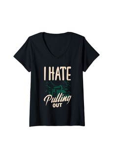 Camper Womens Retro Vintage Mountains RV Camping I Hate Pulling Out V-Neck T-Shirt