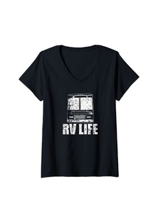 Camper Womens RV Life Retro Class A Motorhome RV V-Neck T-Shirt