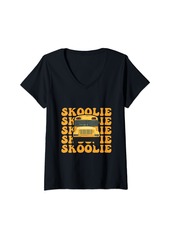 Camper Womens SKOOLIE Quote for a Short School Bus Hobbyist V-Neck T-Shirt
