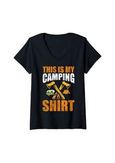 Womens This Is My Camping Shirt Adventure Outdoors Camper V-Neck T-Shirt