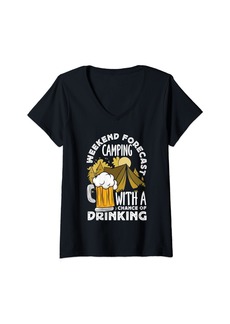 Camper Womens Weekend Forecast Camping Women Happy Camping Funny Letter V-Neck T-Shirt