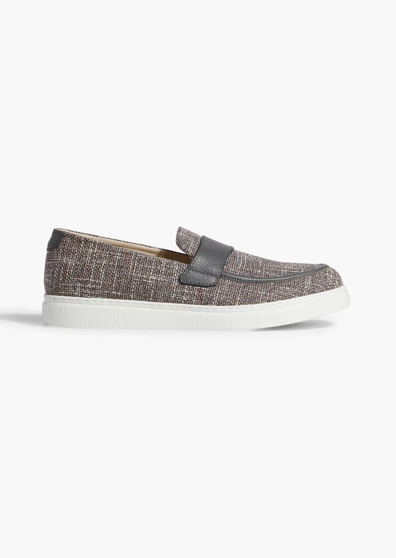 Canali - Leather-trimmed tweed slip-on sneakers - Gray - EU 42