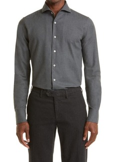 Canali Cotton Button-Up Sport Shirt in Charcoal at Nordstrom