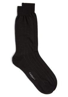Canali Embroidered Pinstripe Dress Socks in Black at Nordstrom